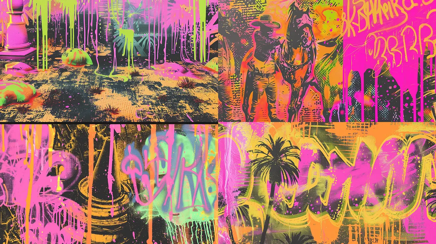 Neon Drip and Graffiti Fusion with a Psychedelic Touch - Midjourney sref style