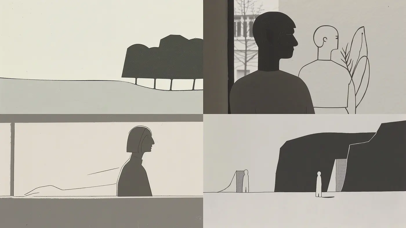Monochrome Minimalism: An Exploration of Simplified Elegance Across Varied Scenes - Midjourney sref style