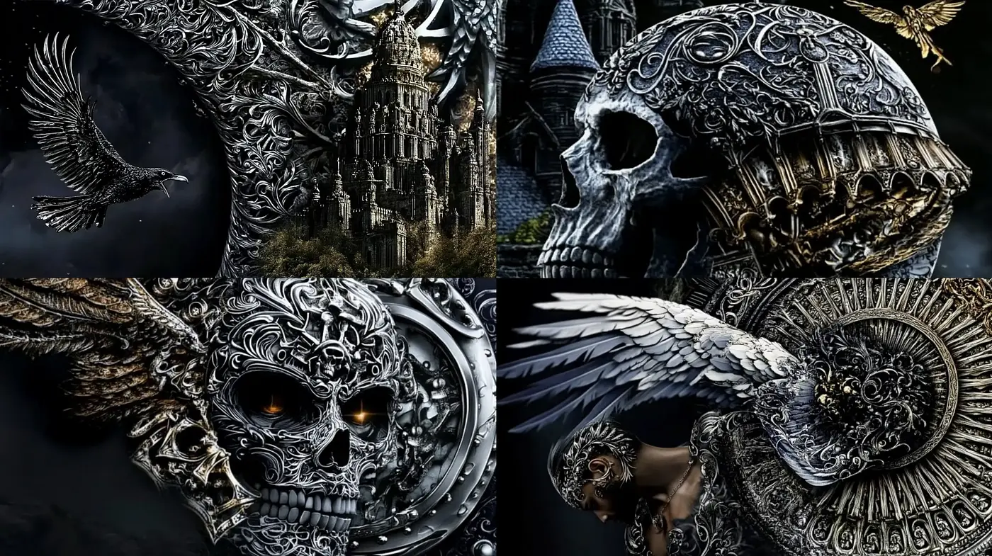 Gothic Reverie in Metal: Intricate Ornamentation and Dark Fantasy Fusion - Midjourney sref style