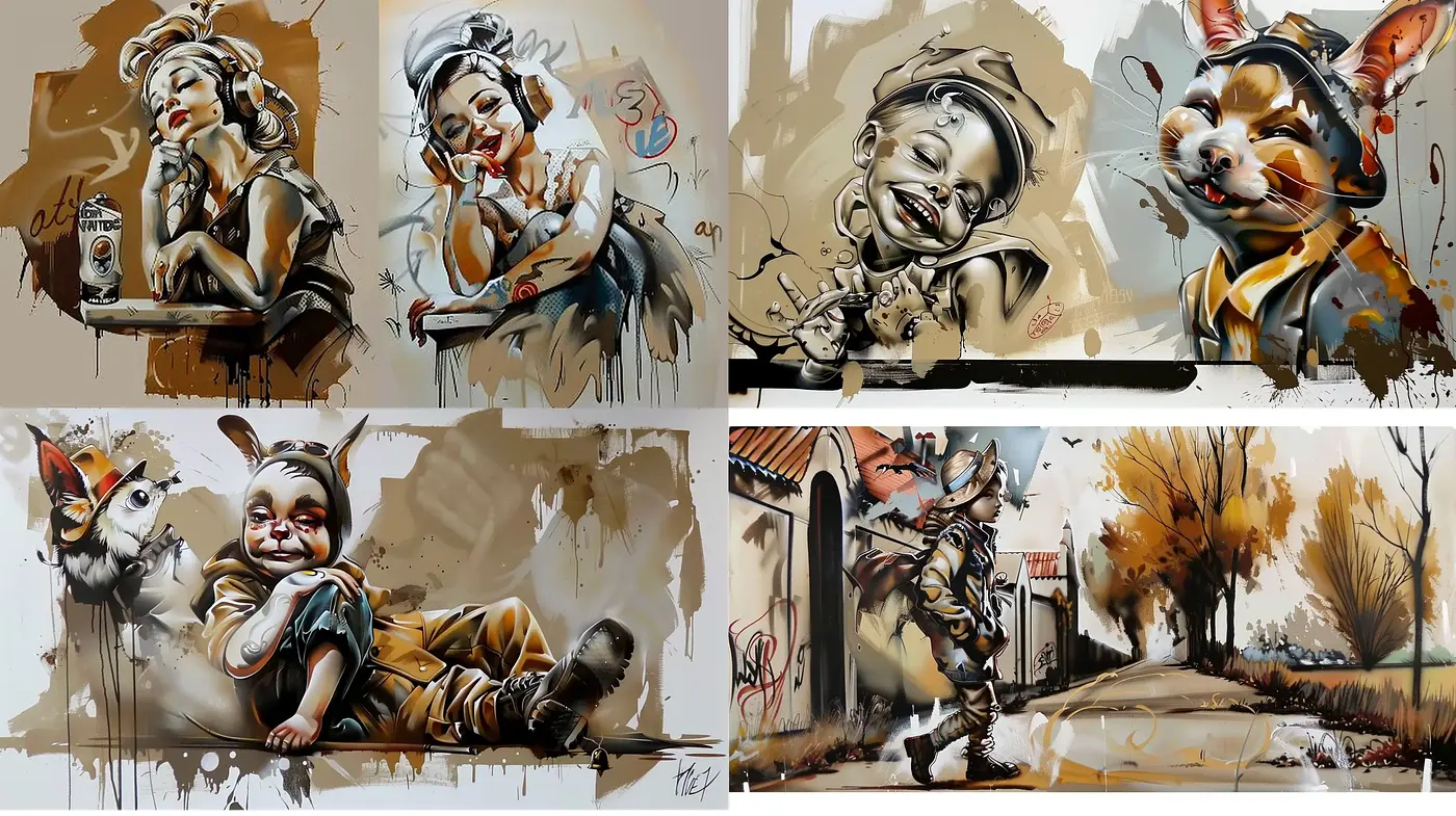 Distinctive Whimsical Artistry with Sepia-Toned Mischief - Midjourney sref style