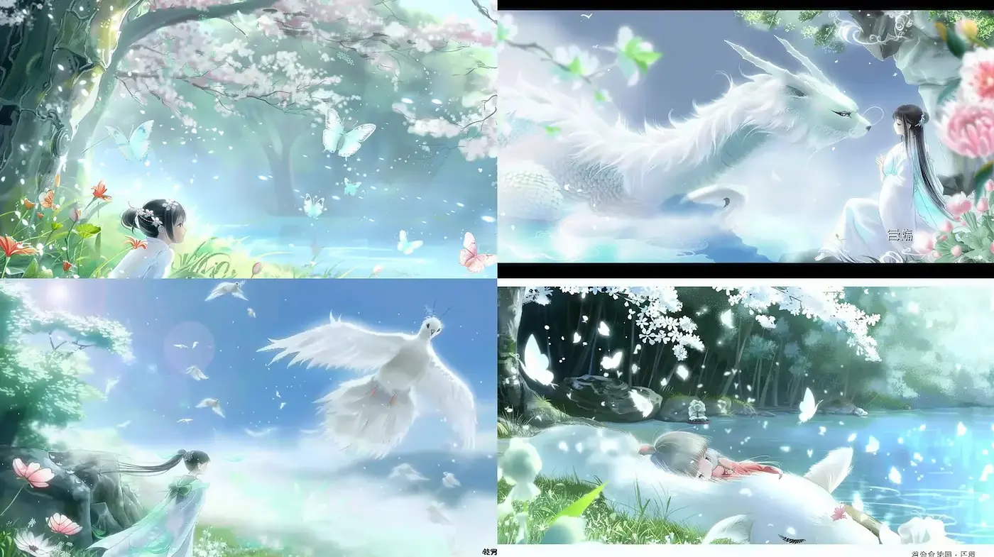 Dreamy ethereal landscapes with mythical creatures - Midjourney sref style