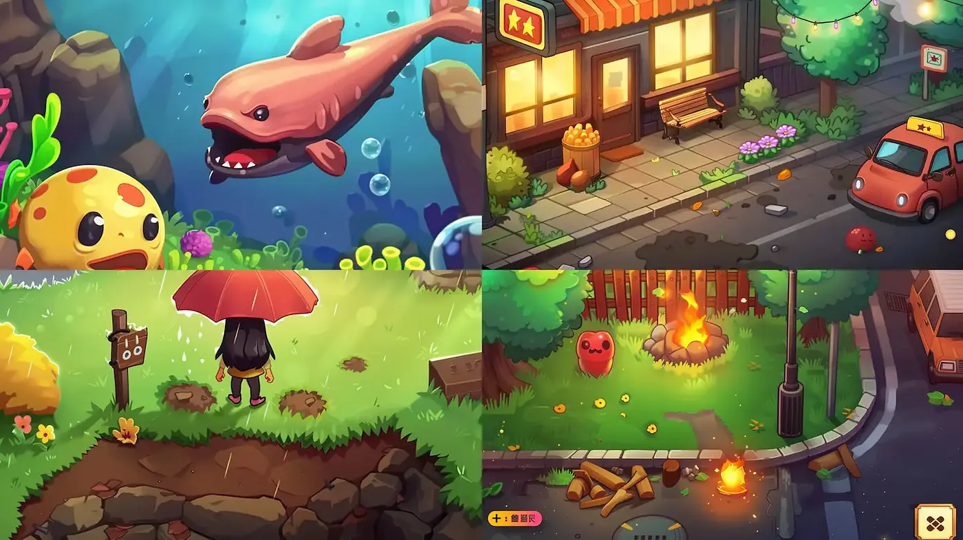 Whimsical and Playful Digital Illustrations with a Vibrant Palette - Midjourney sref style