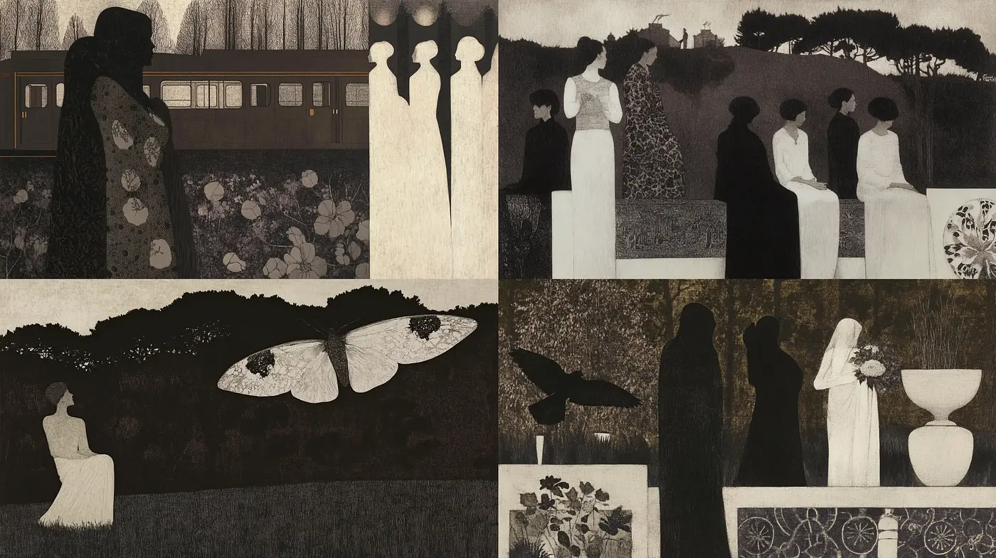 Nocturnal Elegance in Monochromatic Silhouettes - Midjourney sref style