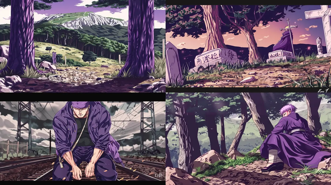 Ethereal Purple-Skewed Landscapes with Anime Overtones - Midjourney sref style