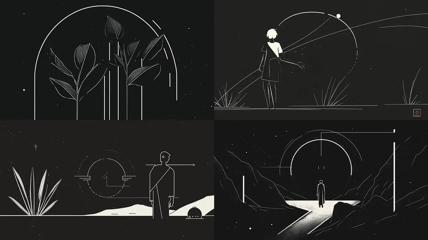 Monochromatic Nocturnal Serenity: A Homage to Stillness and Space - Midjourney sref style