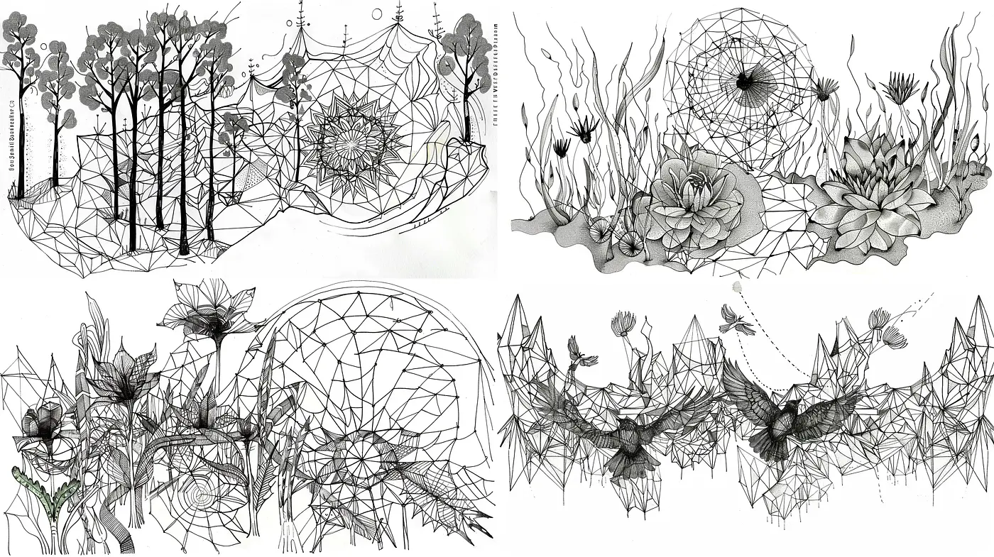 Monochrome Botanical Fantasy with Geometric Intricacy - Midjourney sref style