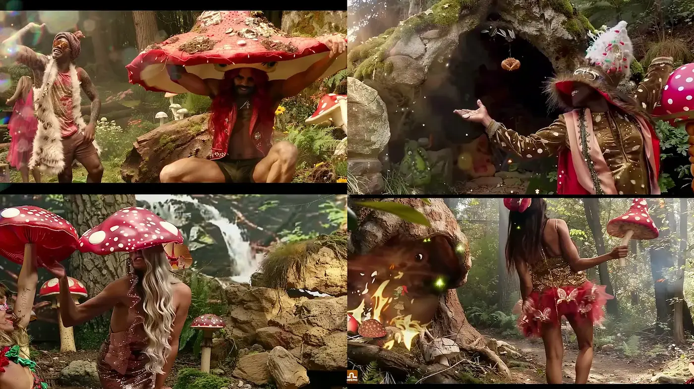 Enchanting and Whimsical Forest Adventure with Vibrant Elements - Midjourney sref style