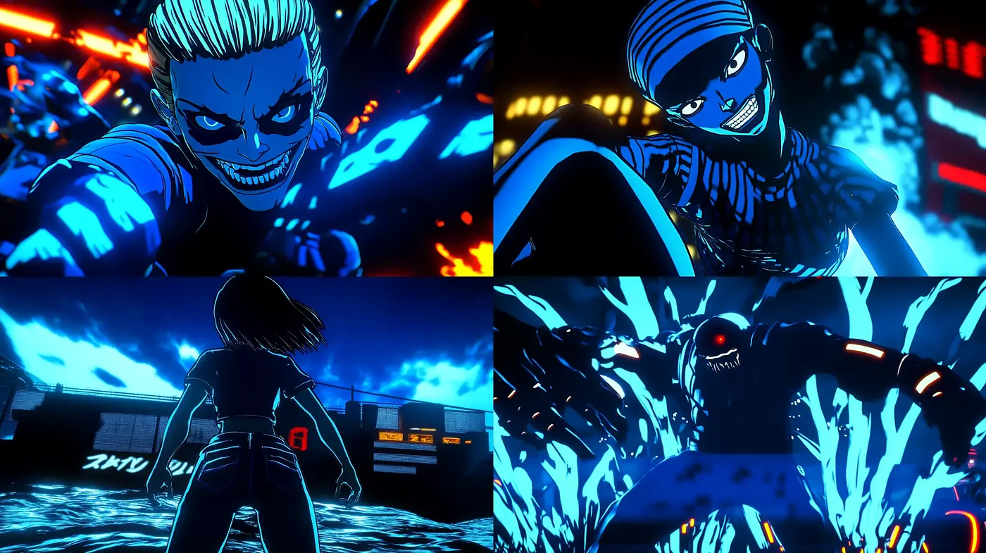 Neon-Noir Animatic Fusion with High-Contrast Elements - Midjourney sref style