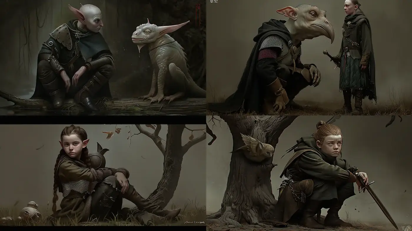 Surreal Fantasy Portraits with Collaborative Creatures - Midjourney sref style