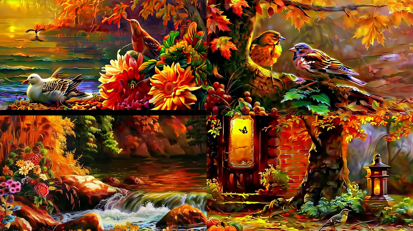 Luminous Autumnal Dreamscape: An Exploration of Vivid Warmth and Enchanting Textures - Midjourney sref style