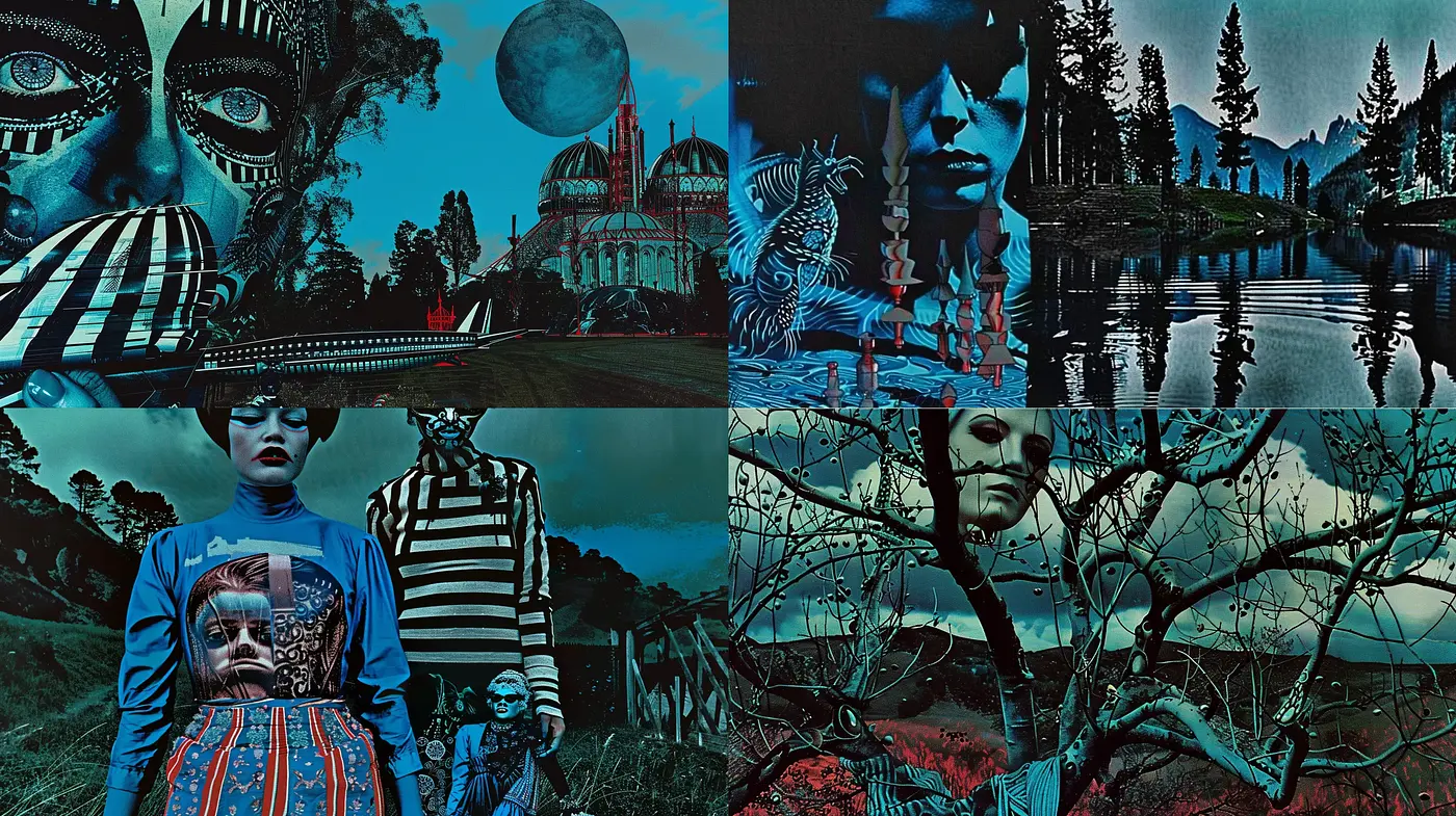 Surreal Nocturnal Dreamscape Fusion - Midjourney sref style