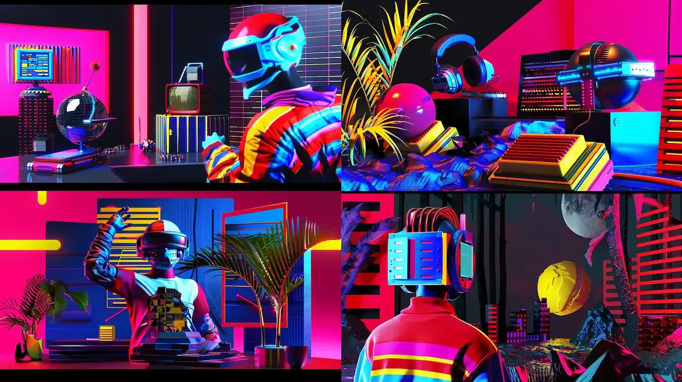 Vibrant Futuristic Aesthetic with Retro Influences - Midjourney sref style