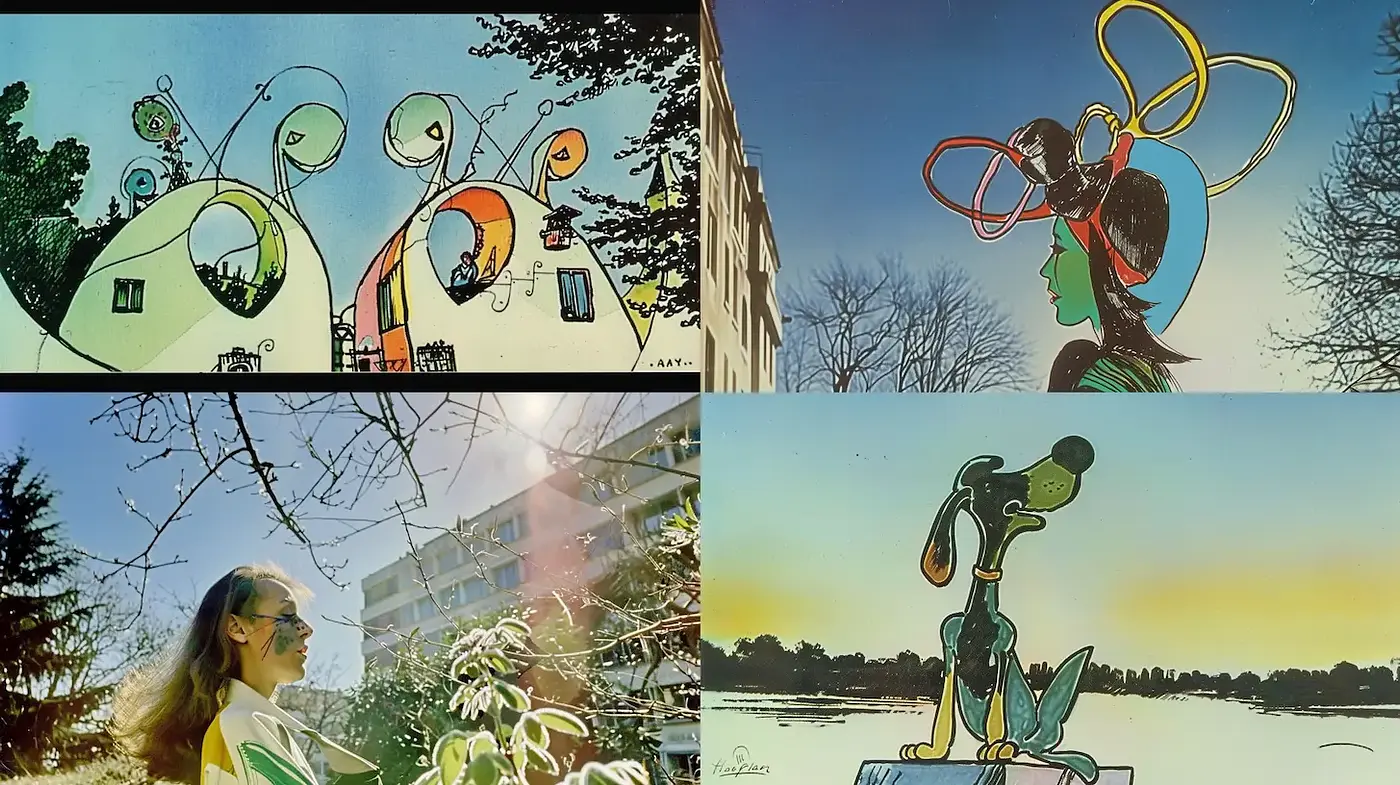 Surreal cartoon-style illustrations with vibrant elements and whimsical characters - Midjourney sref style