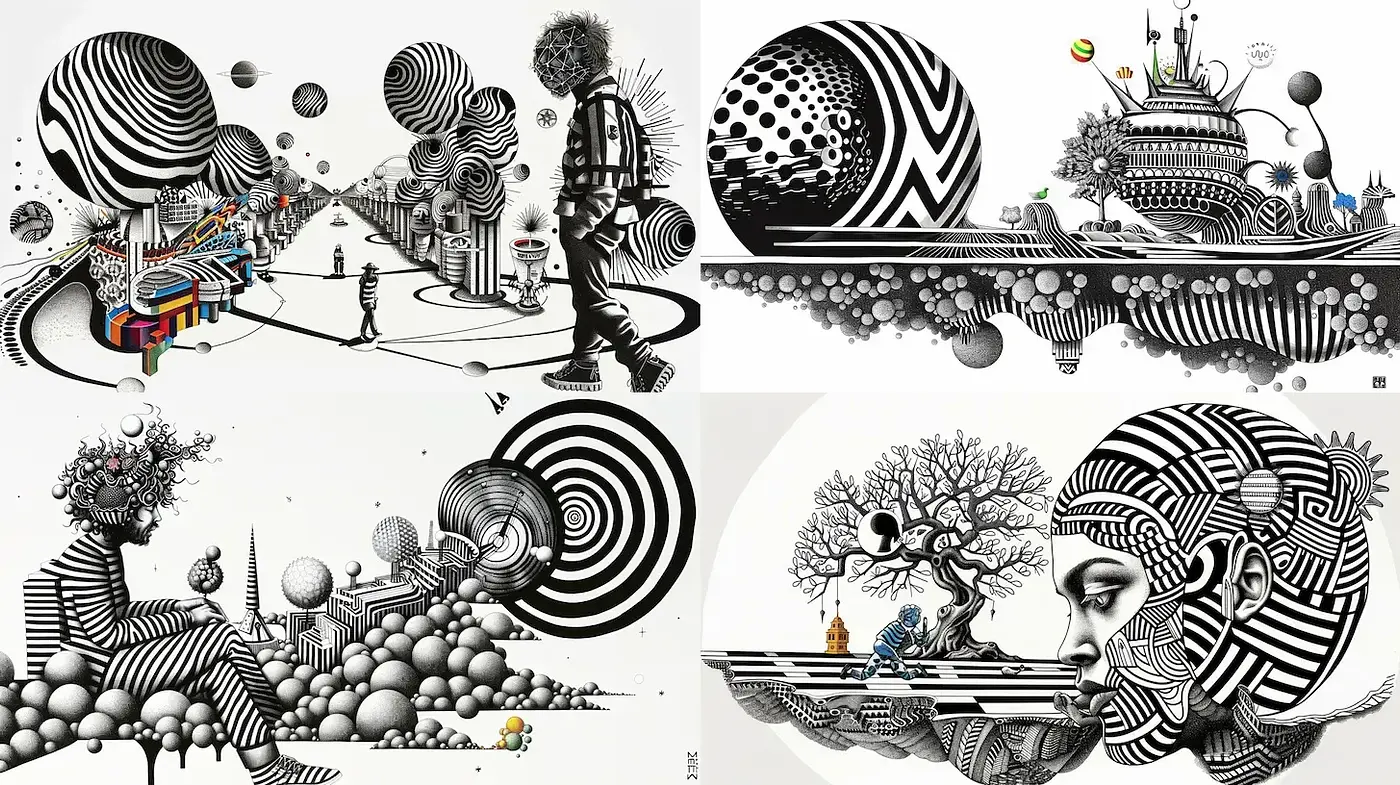 Surreal Black and White Landscapes with Geometric Patterns - Midjourney sref style
