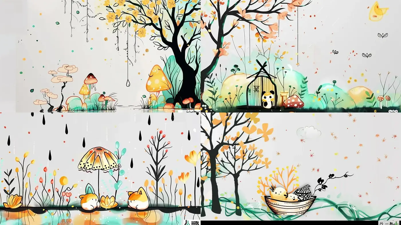 Whimsical Nature-Inspired Illustrative Montage - Midjourney sref style