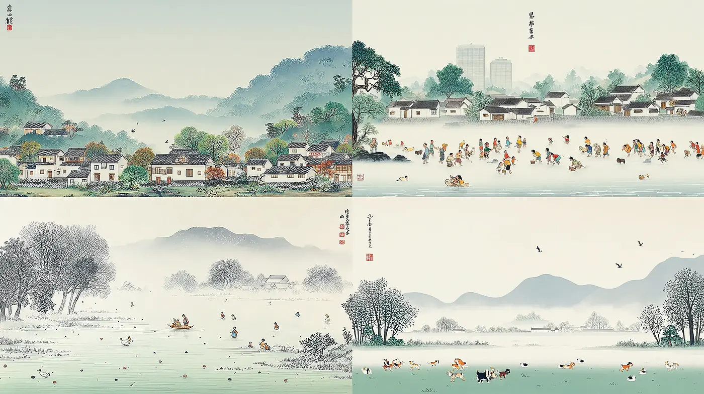Serene Landscapes with Traditional Influences - Midjourney sref style