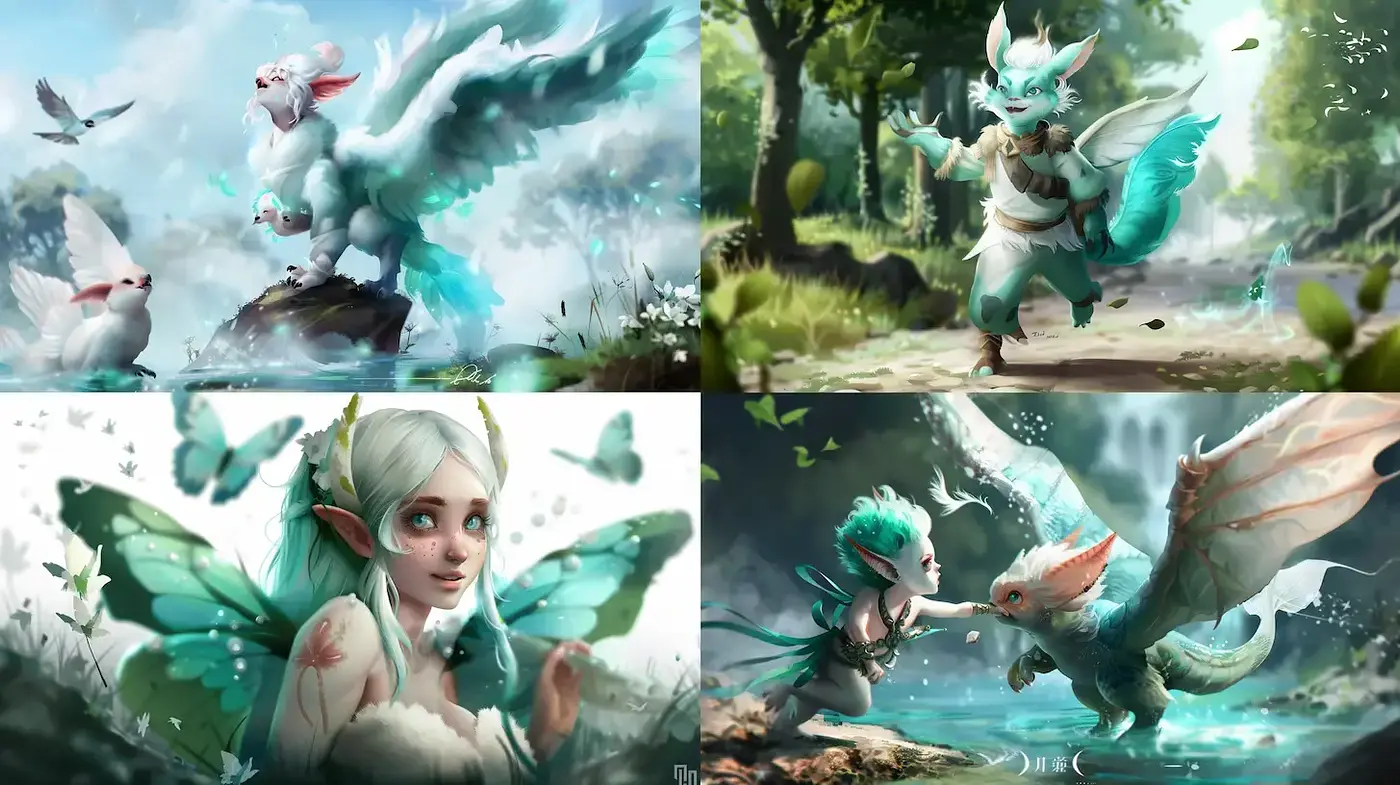 Enchanted Fantasy with Whimsical Creatures in Lush Environments - Midjourney sref style