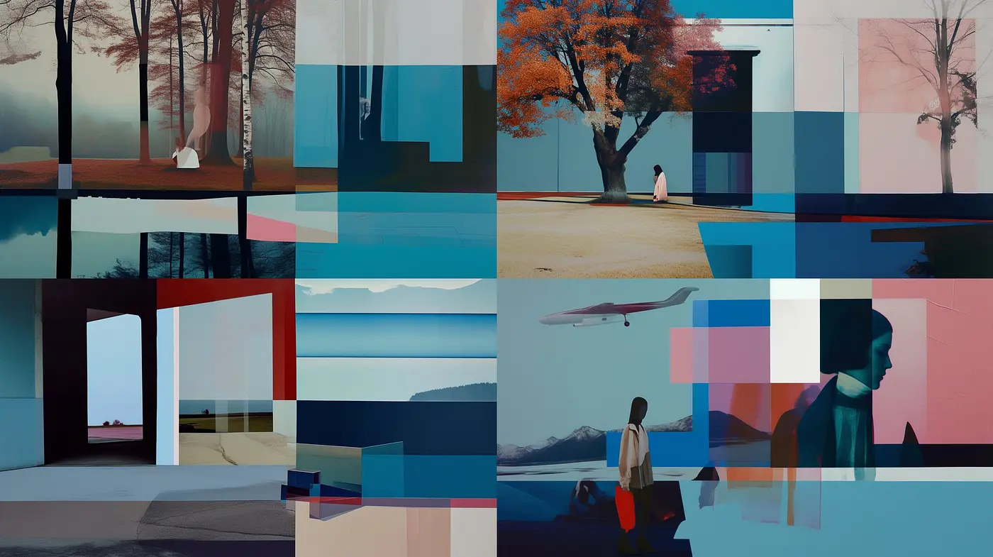 Contemplative Geometric Serenity in Blue and Pink Hues - Midjourney sref style