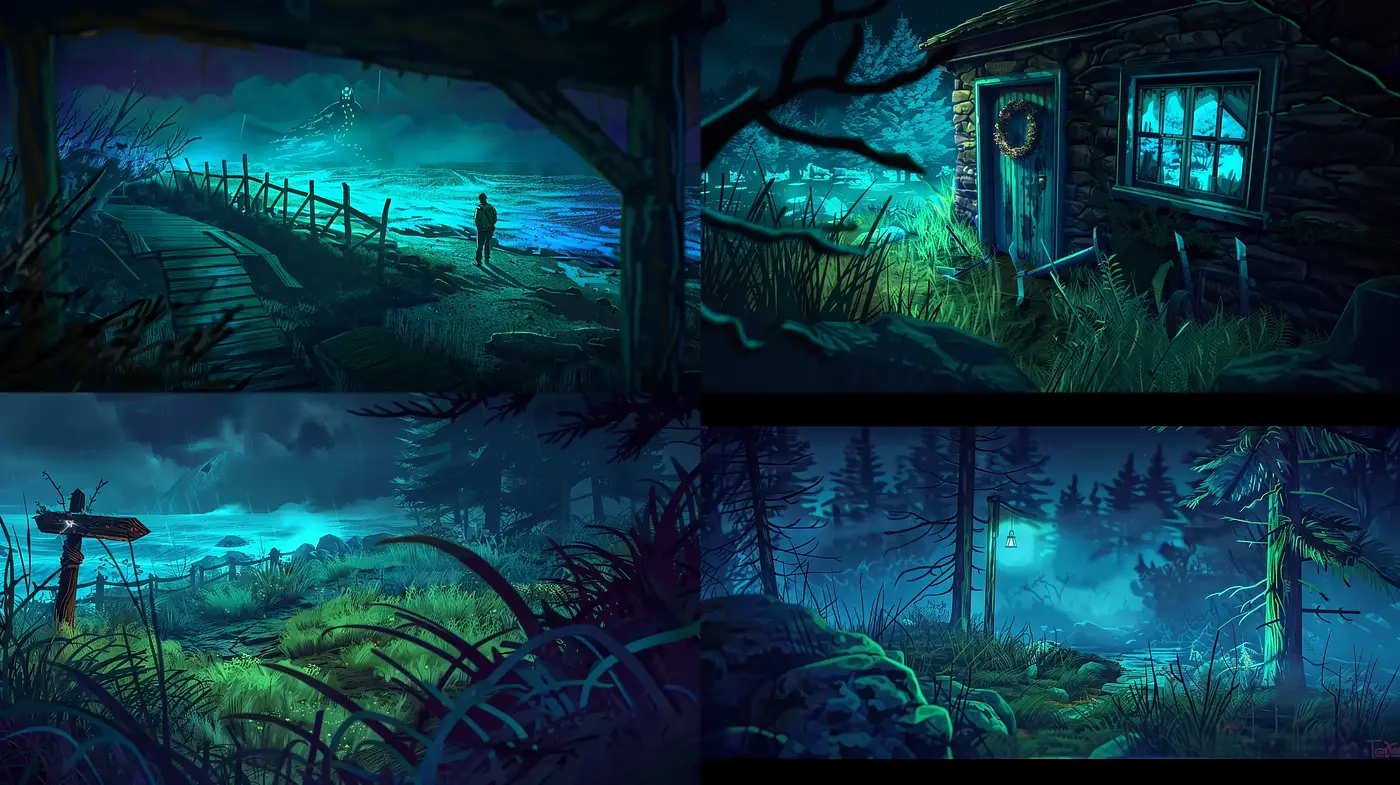 Mystical Nocturnal Landscapes with a Surrealist Touch - Midjourney sref style