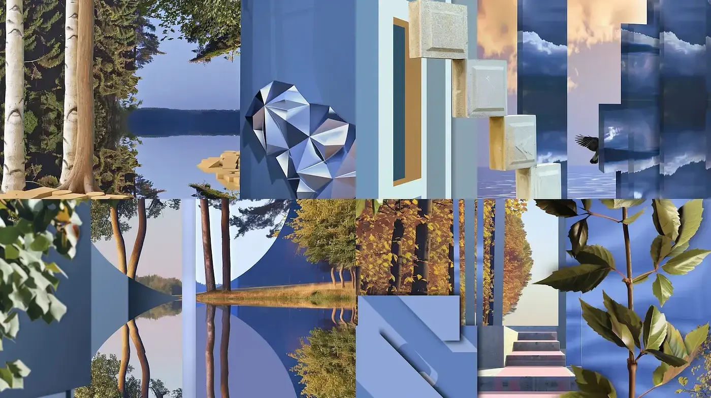 Stylized Nature and Abstract Fusion with a Serene Aesthetic - Midjourney sref style
