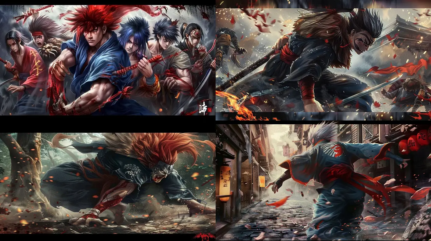 Epic Battle Hues: Intense and Dramatic Artistic Expression Through Vivid Color Contrasts - Midjourney sref style