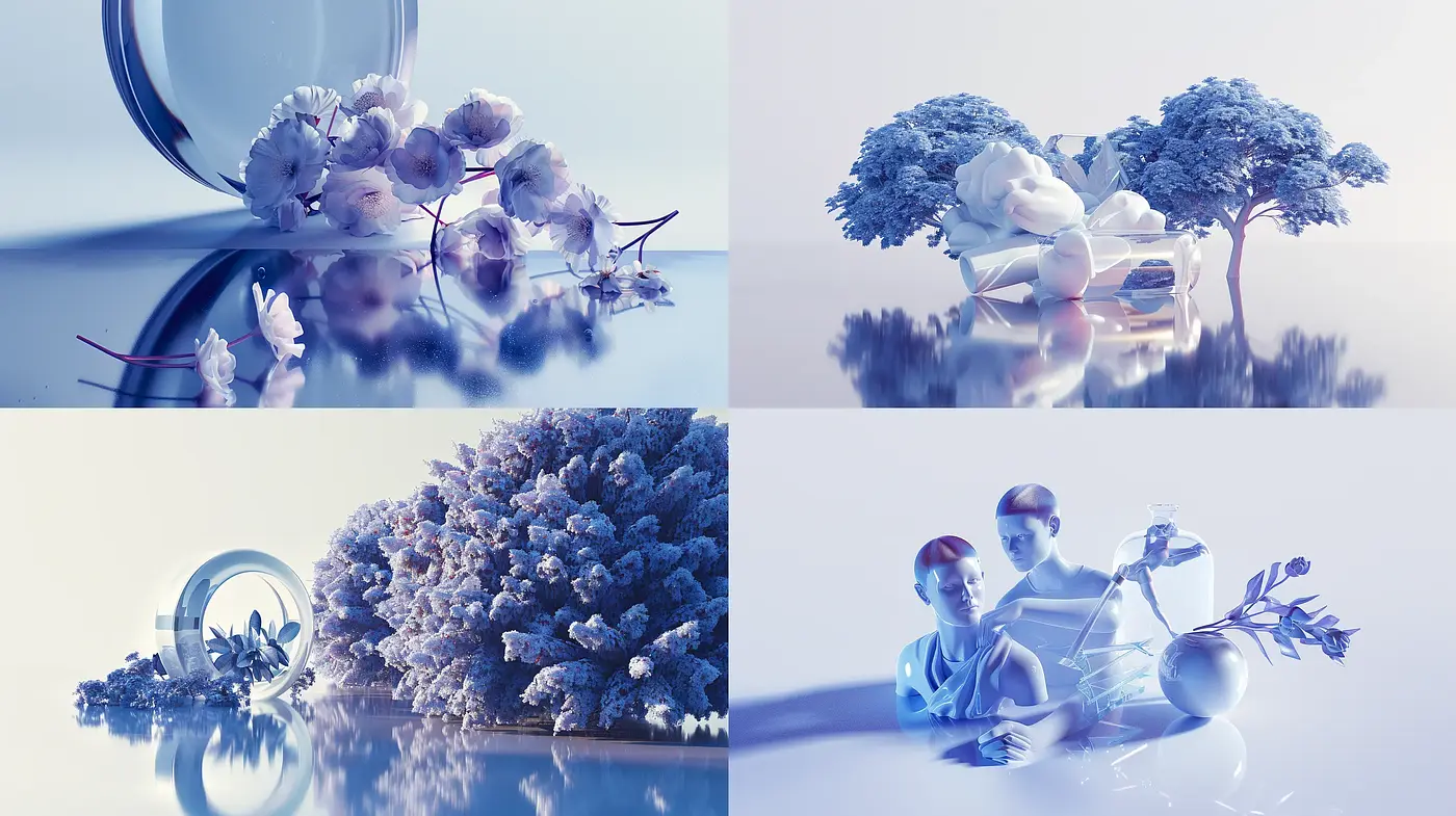 Serene Monochrome Dreamscape in Sapphire Tones - Midjourney sref style