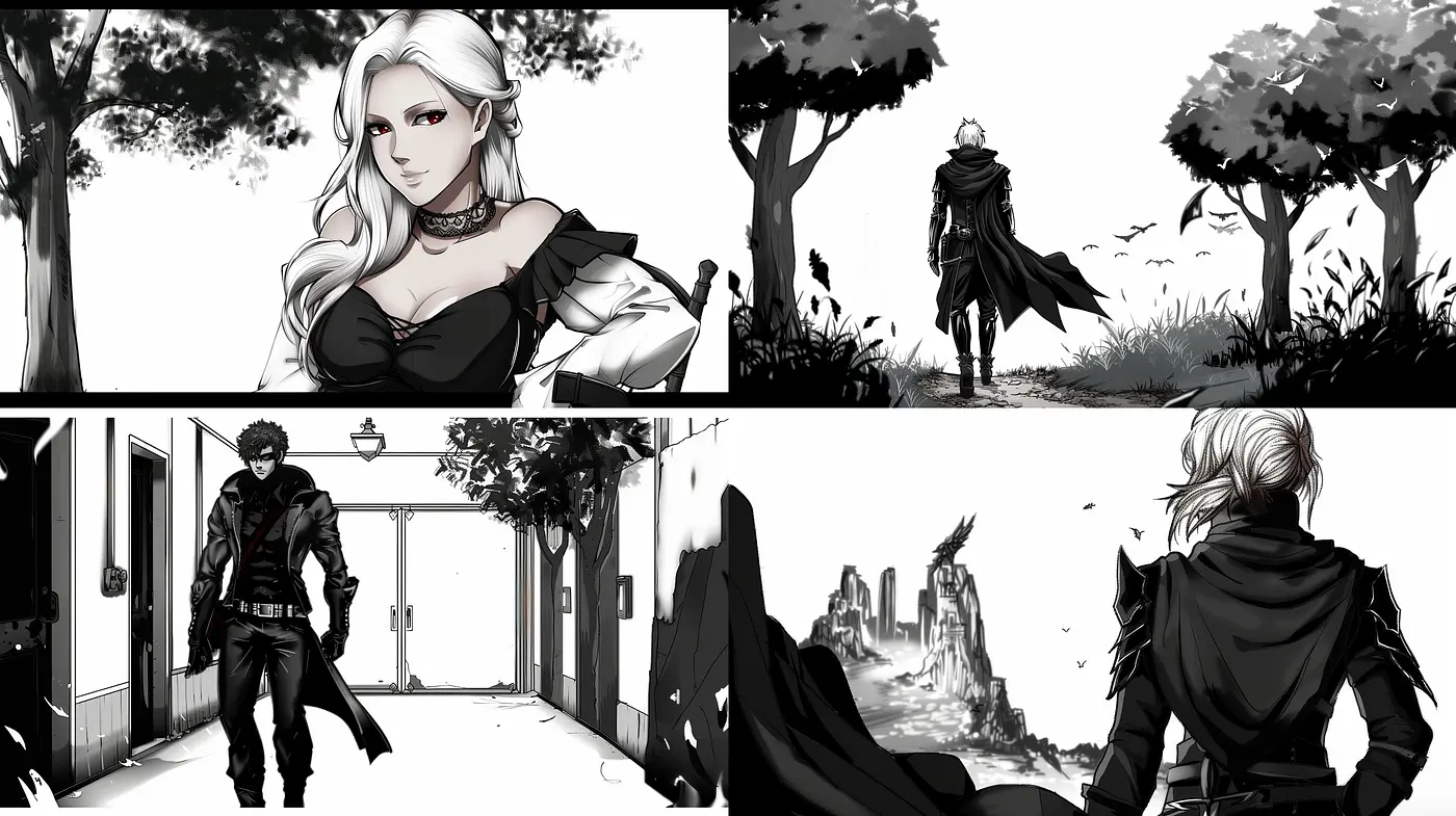 Monochromatic Elegance: A Fusion of Manga Influence and Contemporary Graphic Novel Aesthetics - Midjourney sref style