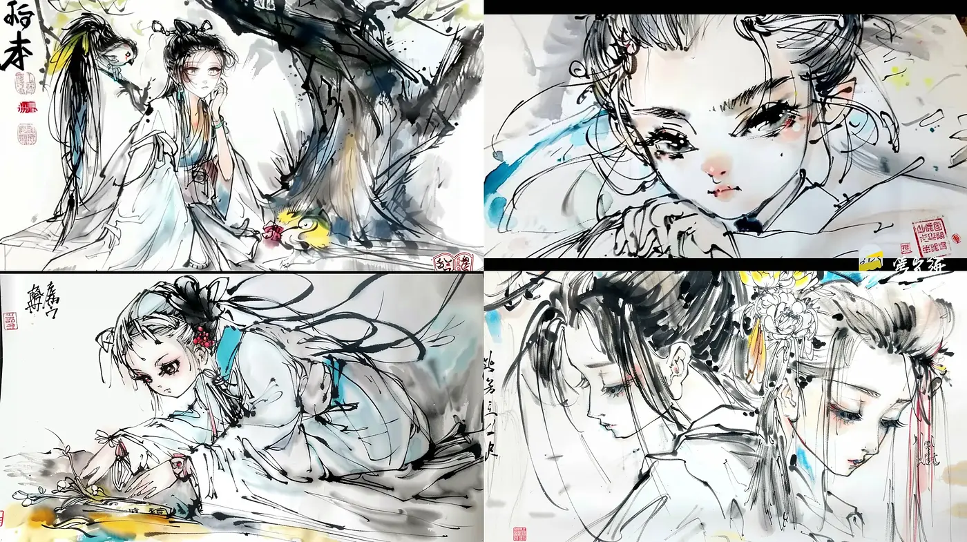 Ink Splashed Dreamscape: A Fusion of Traditional Asian Brushwork and Anime Aesthetics - Midjourney sref style