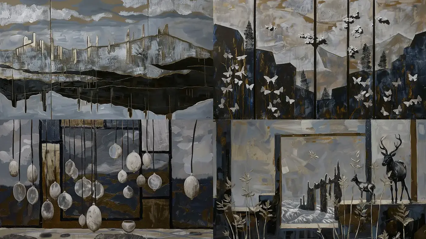 Abstracted Landscape Composition with Monochromatic Harmony - Midjourney sref style