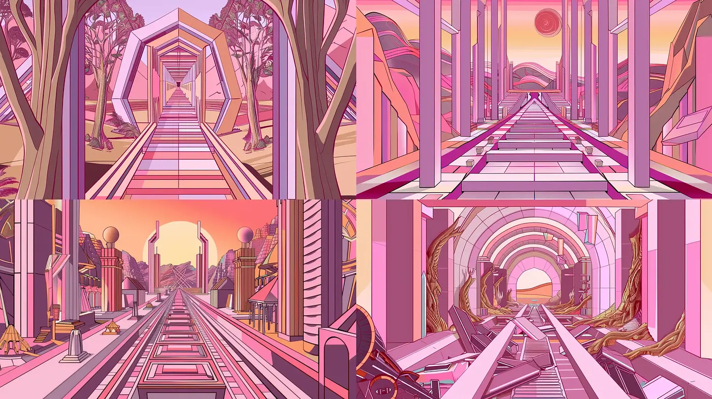 Synthetic Dusk: Harmonious Pastel Hues in Futuristic Landscapes - Midjourney sref style
