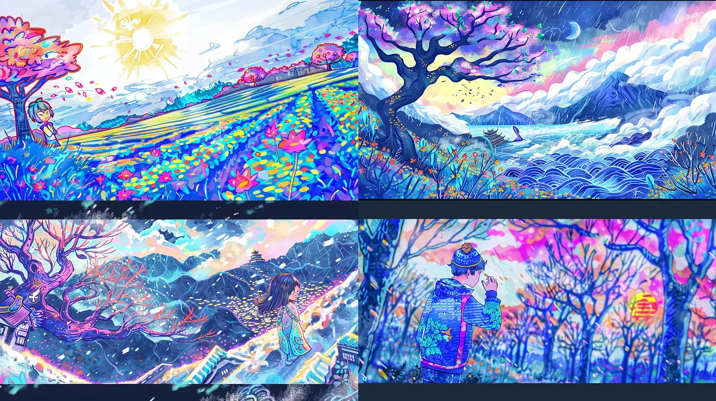 Ethereal Dreamscape Fusion: A Vivid Dance of Colors and Fantasy - Midjourney sref style