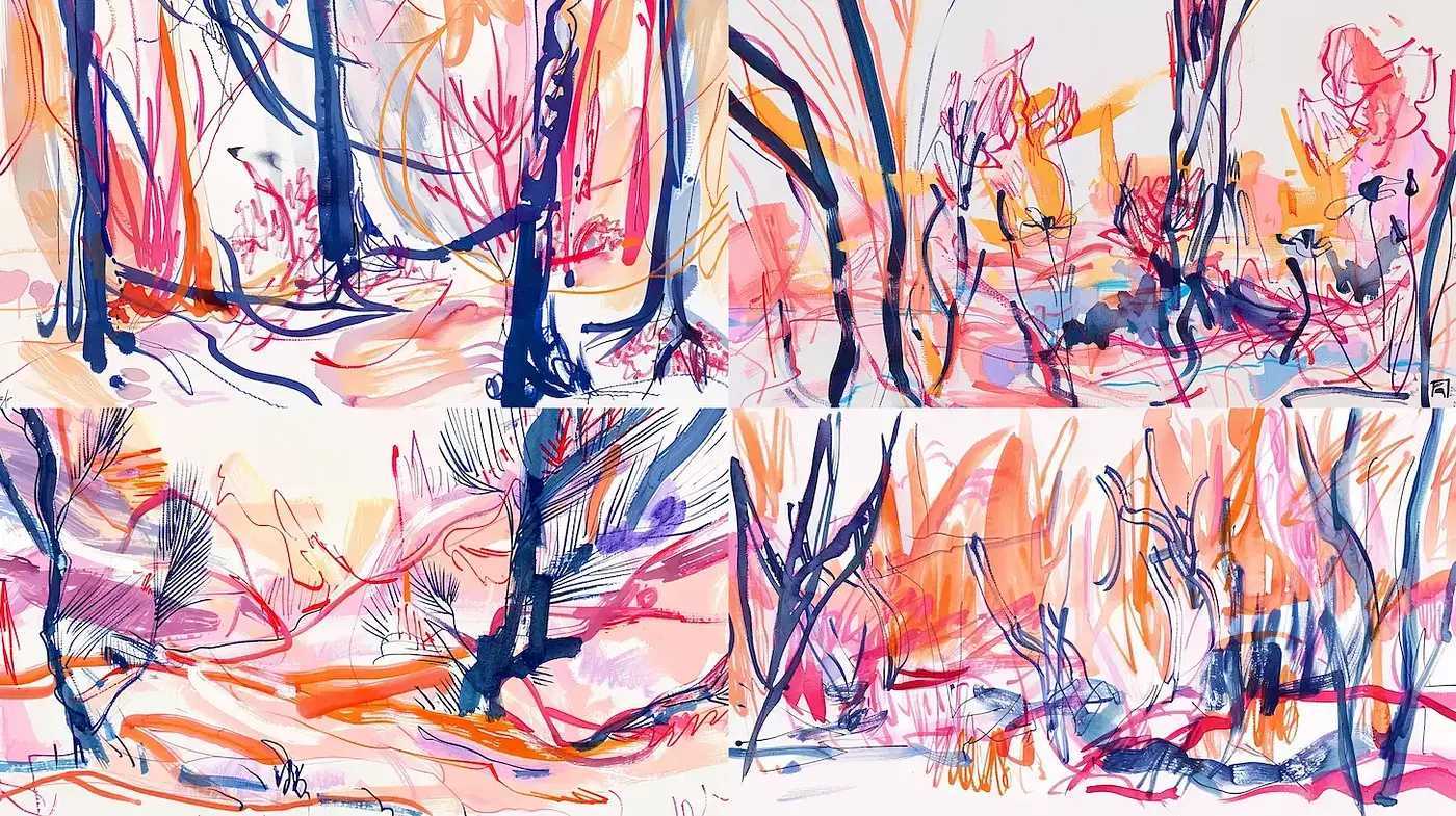 Vibrant Abstract Landscapes with Fluid Brushwork and Soft Hues - Midjourney sref style