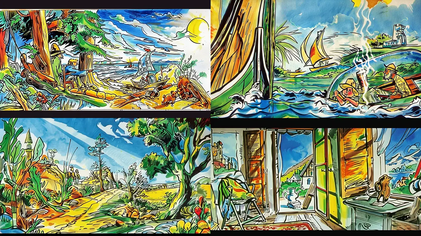 Vibrant Narrative Expression: A Fusion of Vivid Hues and Cartoon-like Illustration - Midjourney sref style
