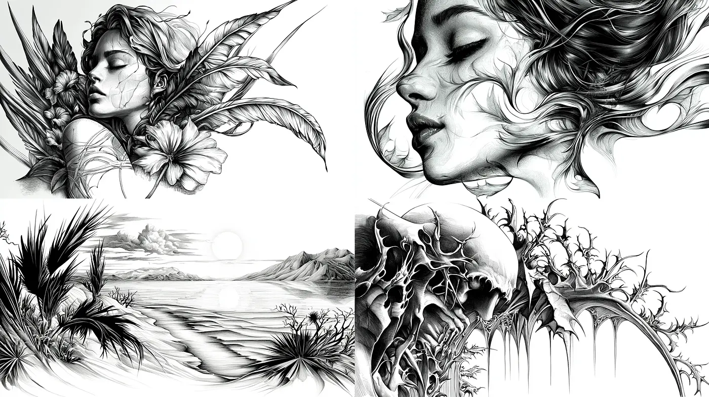 Monochromatic Dreamscape Fusion Art - Midjourney sref style