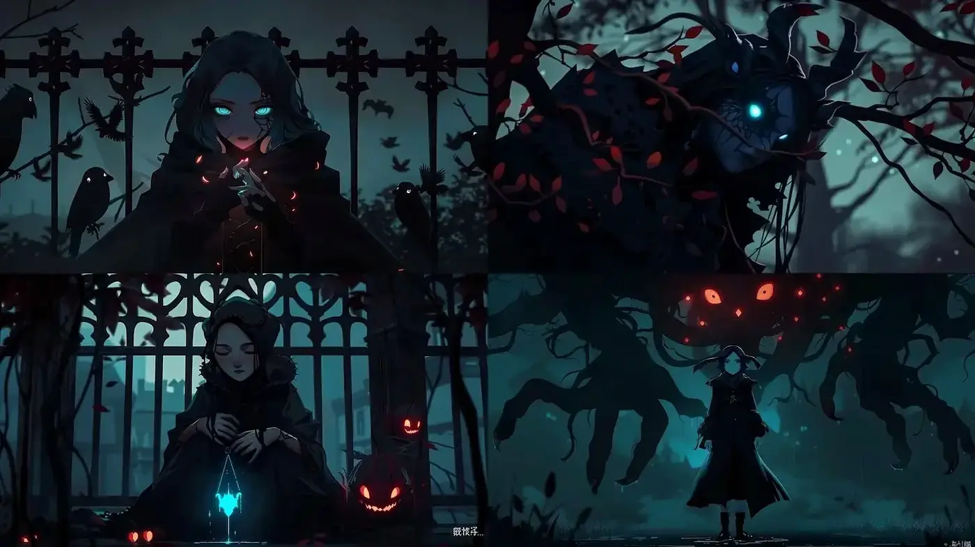Mystical and darkly enchanting animated style with moody undertones - Midjourney sref style