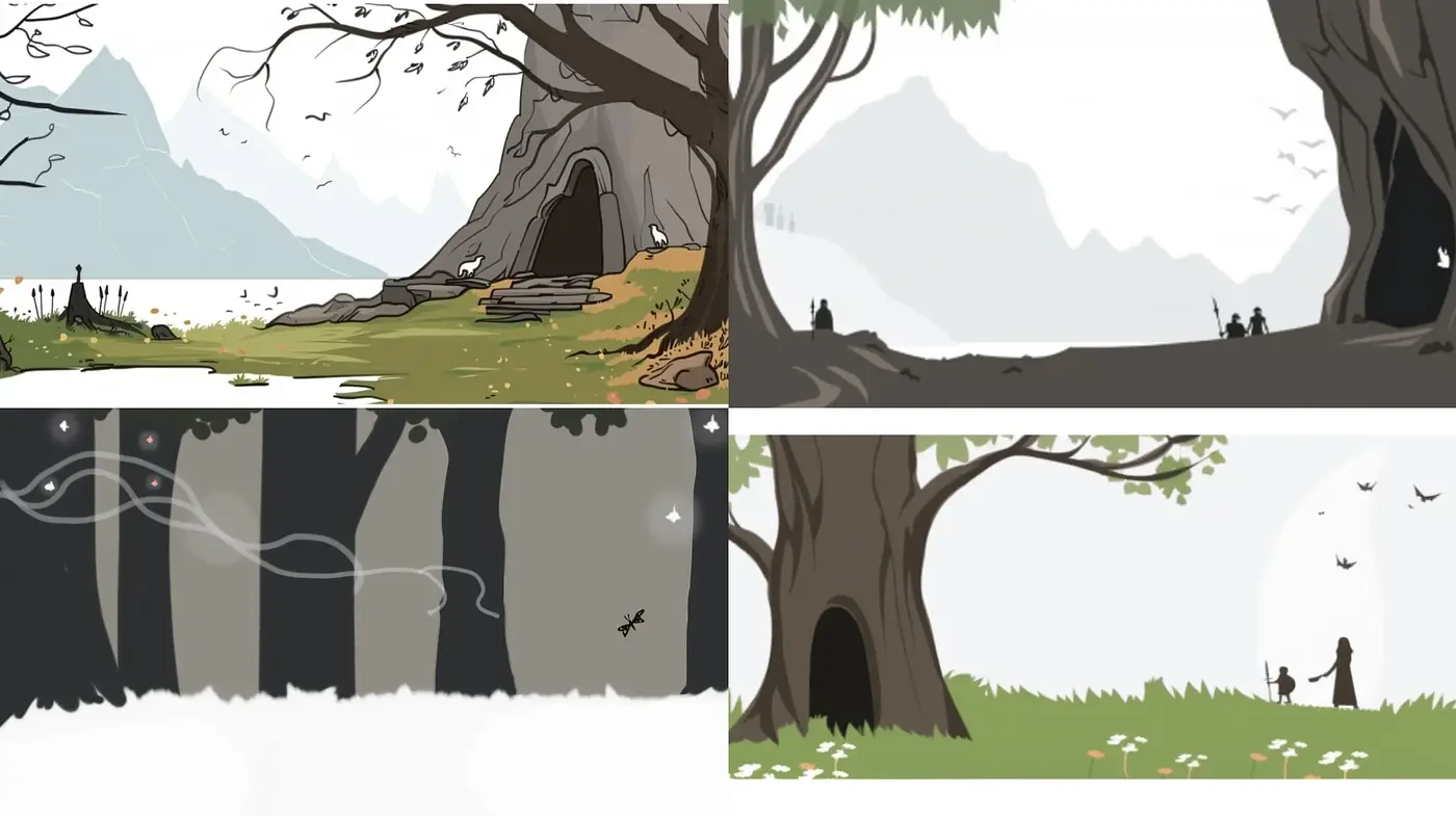 Serene Natural Vistas with a Simplified Illustrative Touch - Midjourney sref style