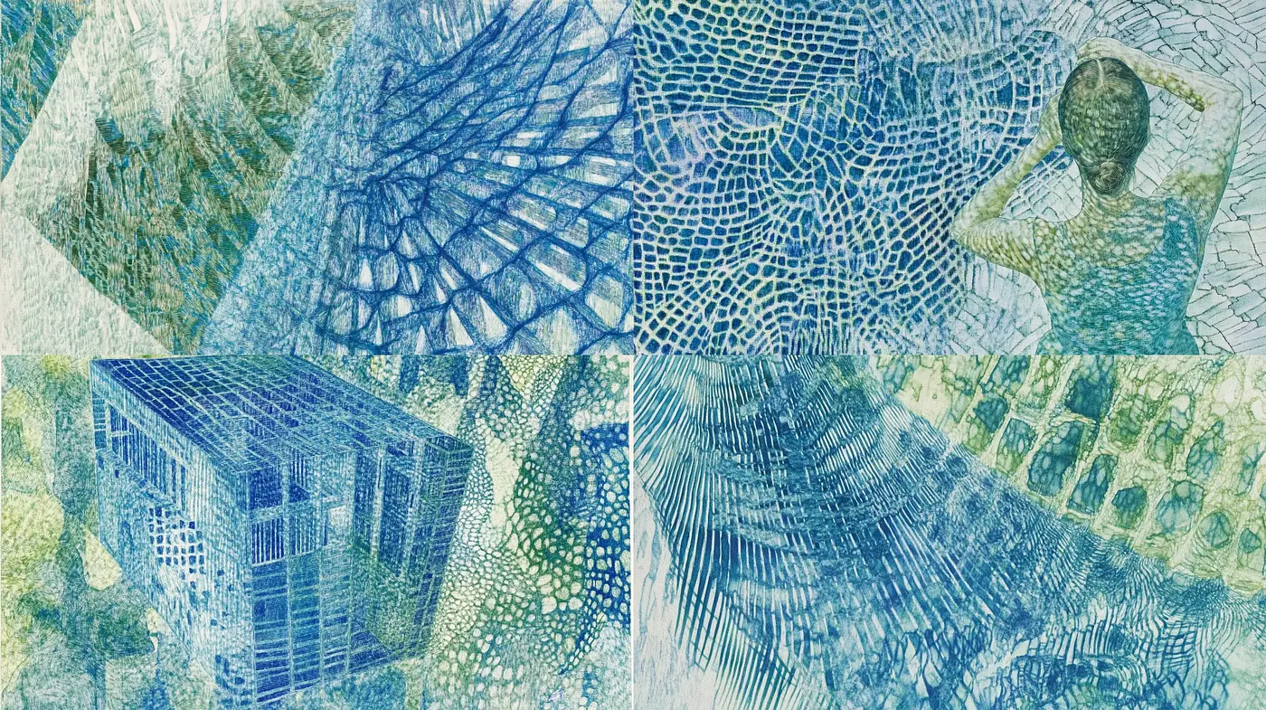 Lattice of Serenity: A Harmonious Blend of Geometric Precision and Impressionist Textures - Midjourney sref style