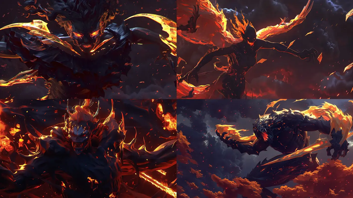 Epic Inferno: Vivid Flames and Surreal Skies - Midjourney sref style