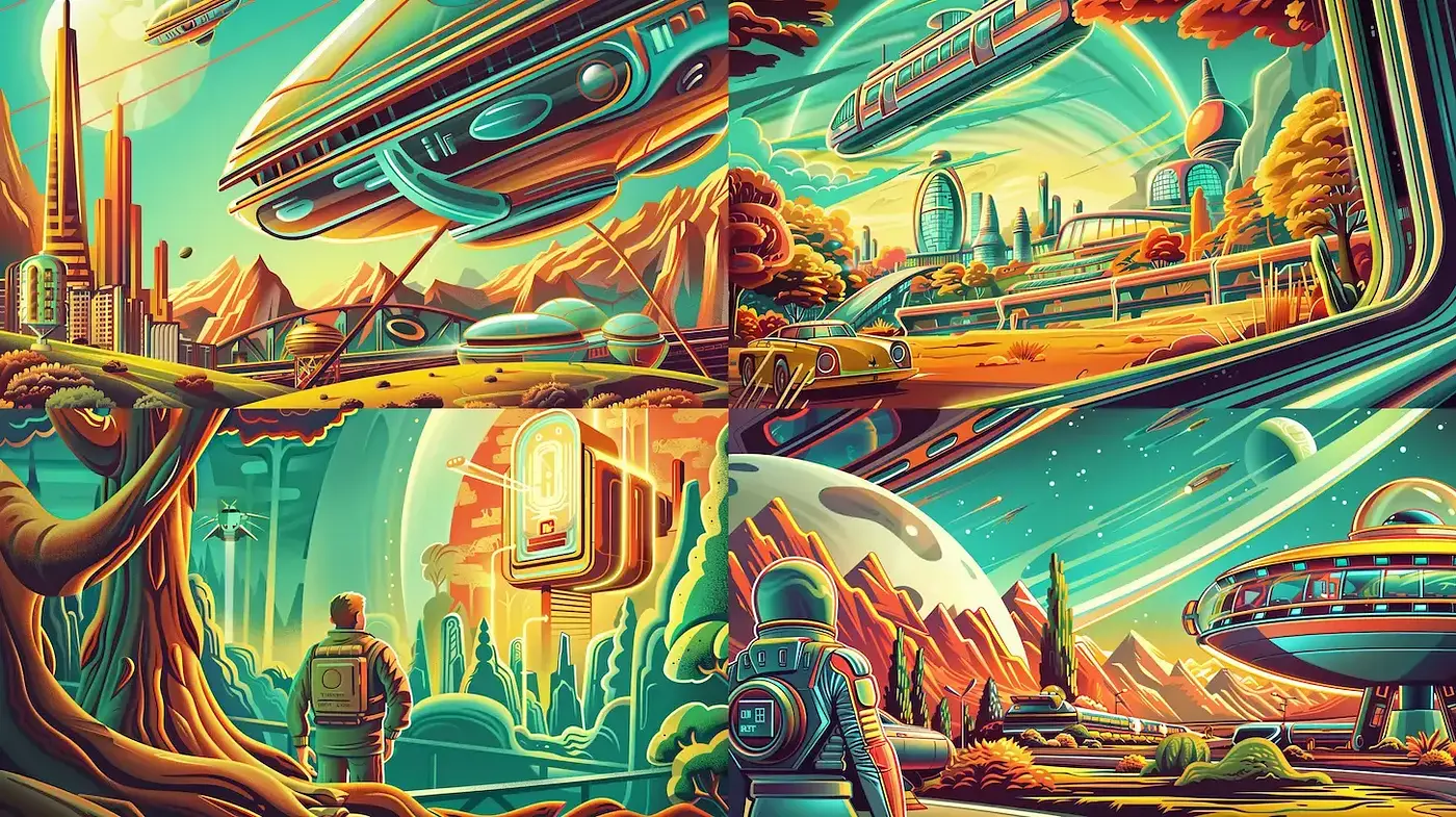 Retro-Futuristic Dreamscape Exploration - Midjourney sref style