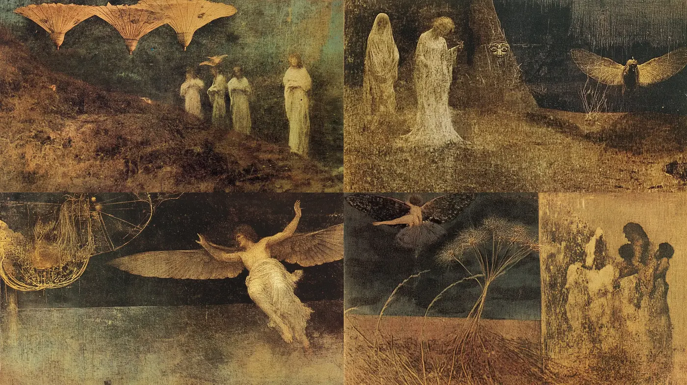 Ethereal Antiquity: Merging Surrealism with Rustic Decay - Midjourney sref style