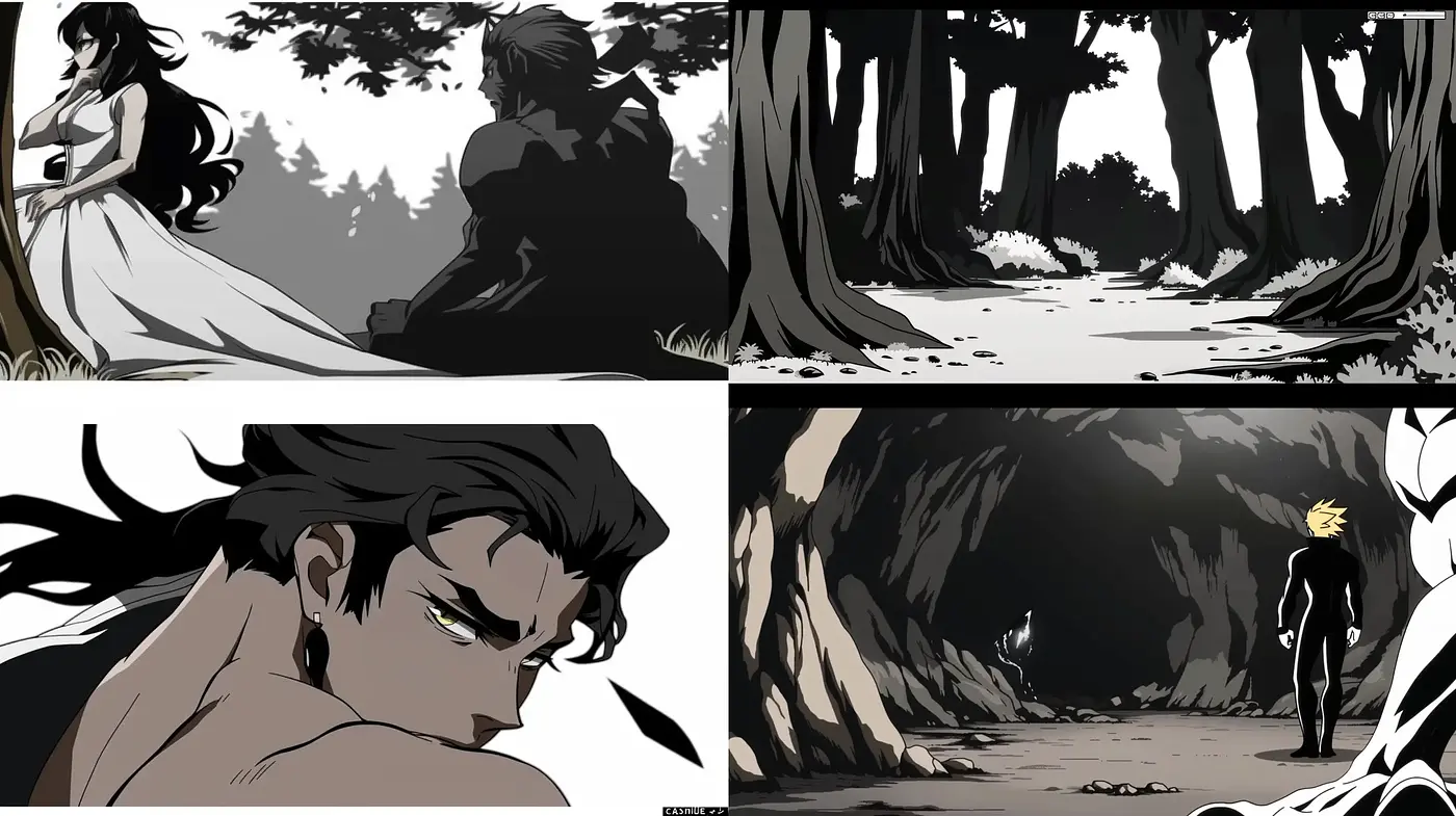 Monochromatic Manga-Inspired Illustrative Panels - Midjourney sref style