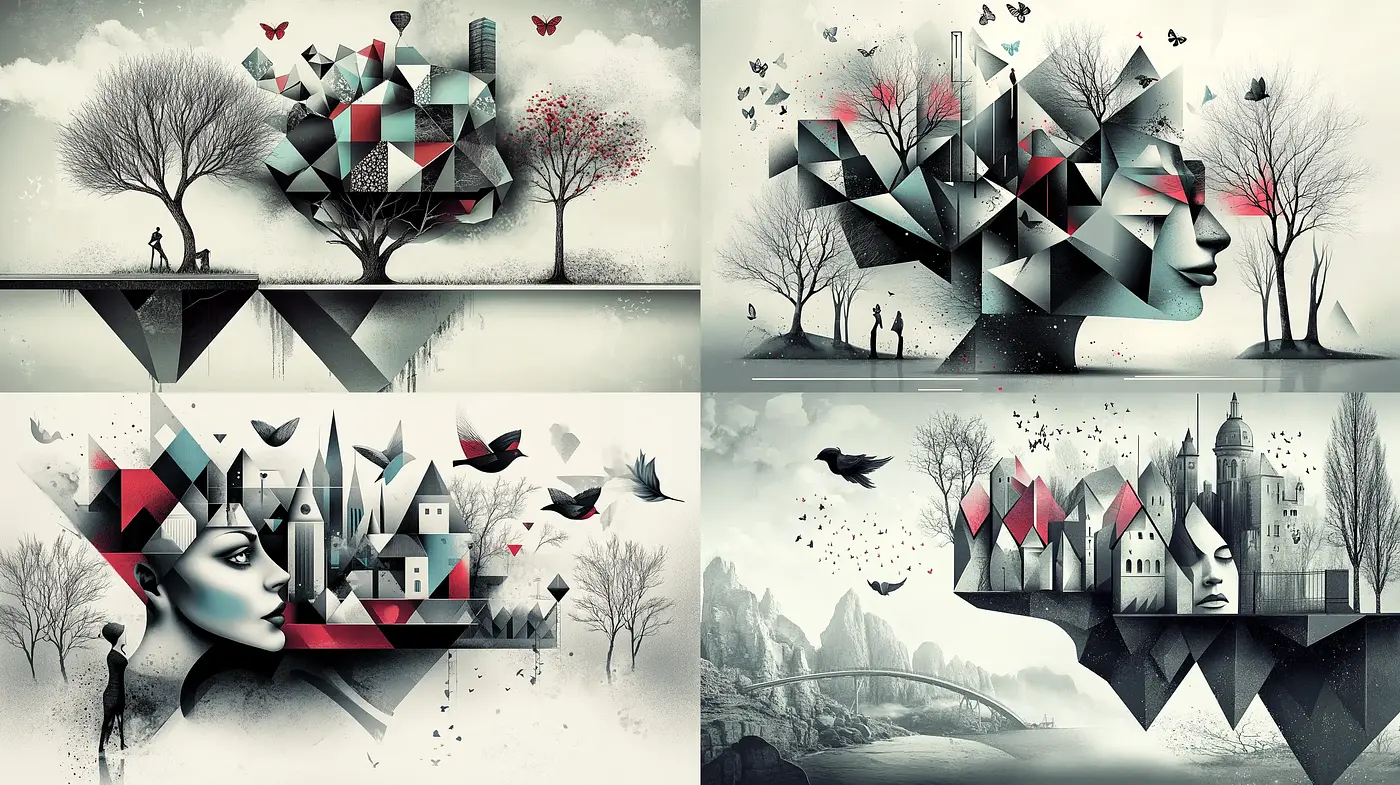 Monochrome Elegance with Geometric Surrealism - Midjourney sref style