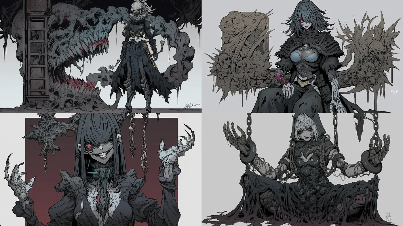 Eerie Monochromatic Fantasia of Dark Creatures - Midjourney sref style