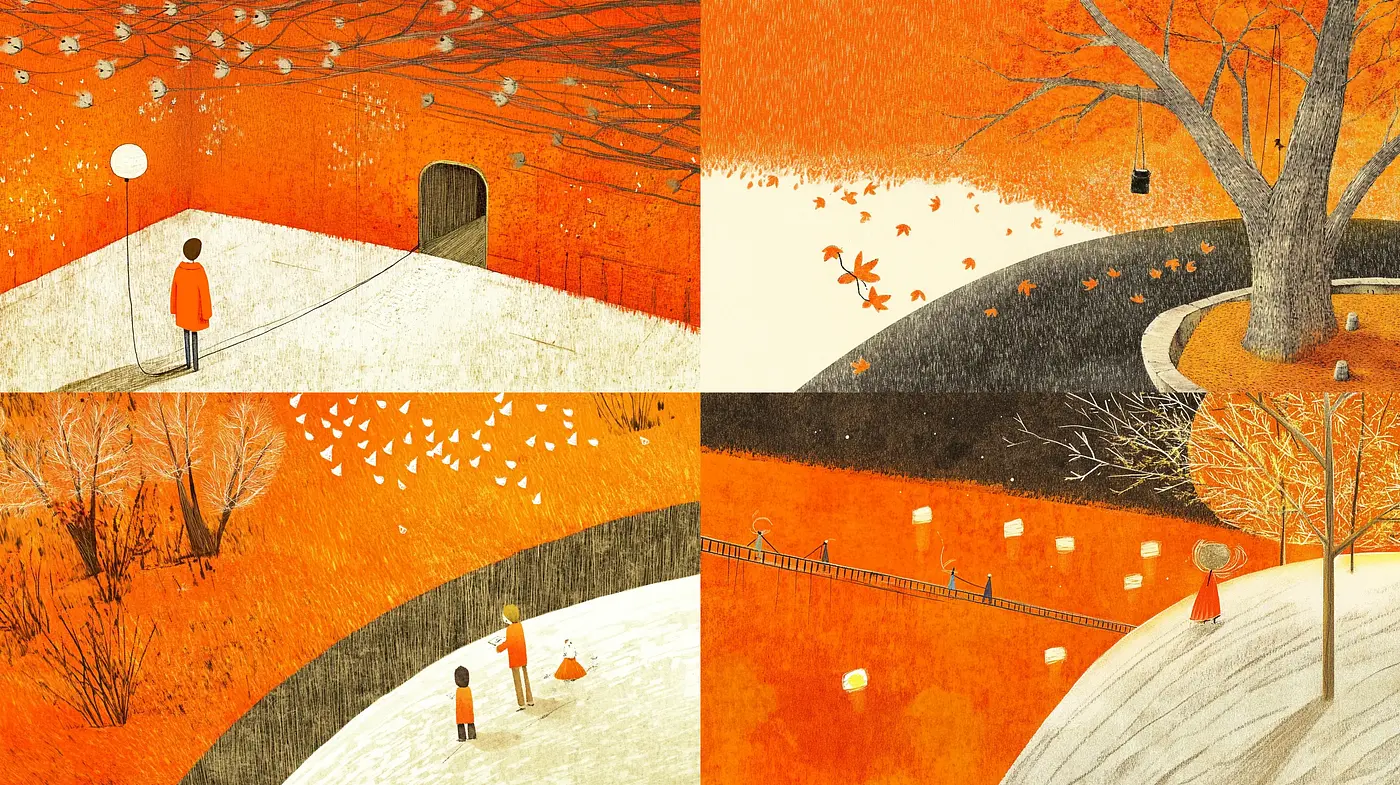 Autumnal Hues and Textured Forms in Stylized Landscapes - Midjourney sref style
