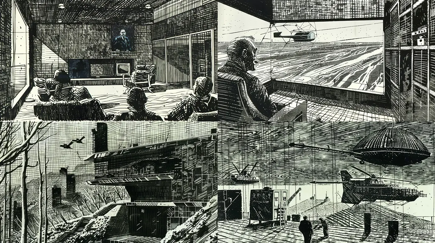 Intricate Etching Dystopia: A Monochromatic Fusion of The Future and The Past - Midjourney sref style
