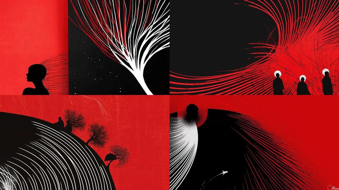 Contrast Dynamics: Bold Red and Black Abstract Exploration - Midjourney sref style