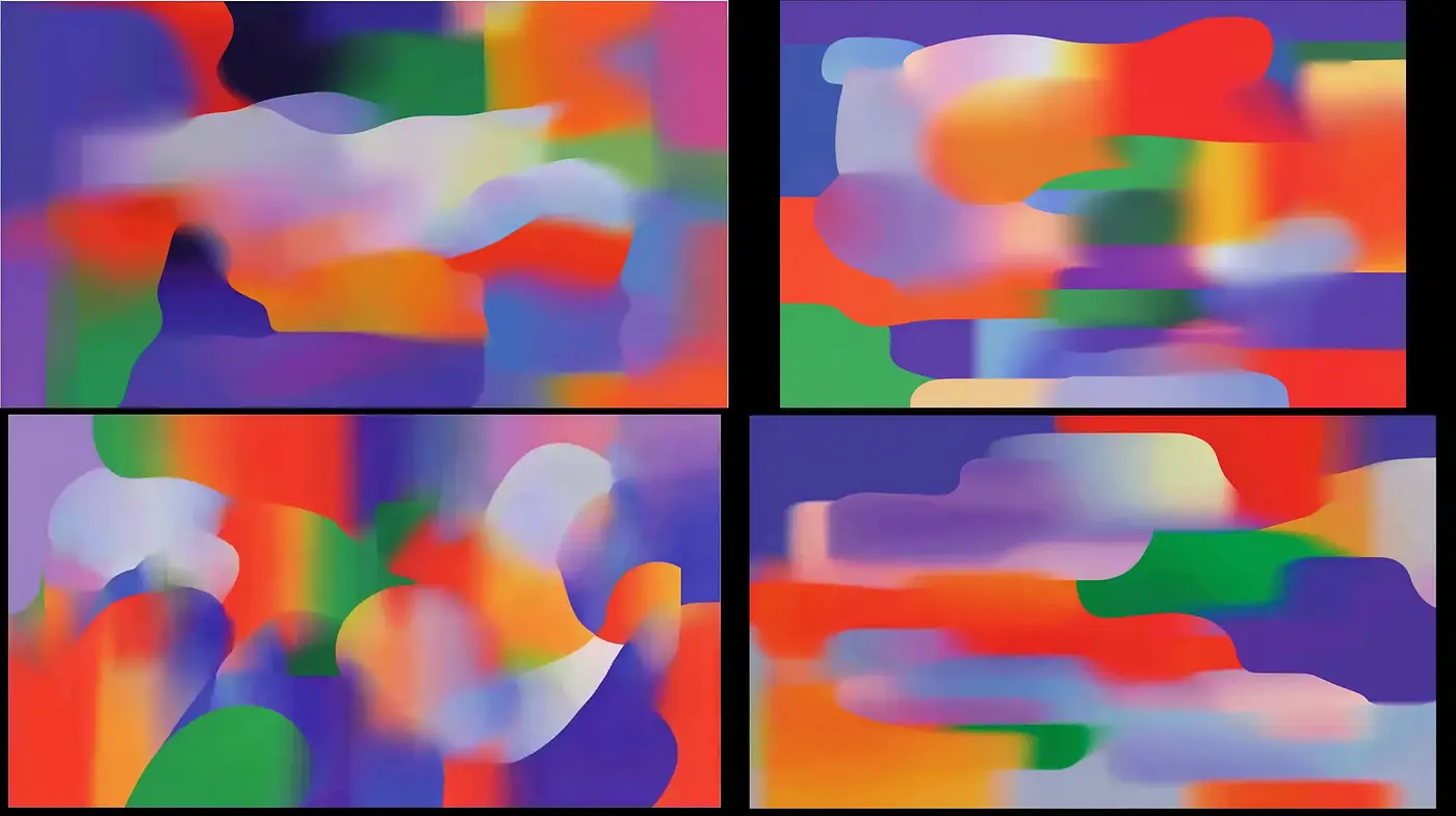 Vibrant Abstract Composition with Fluid Shapes and Gradients - Midjourney sref style