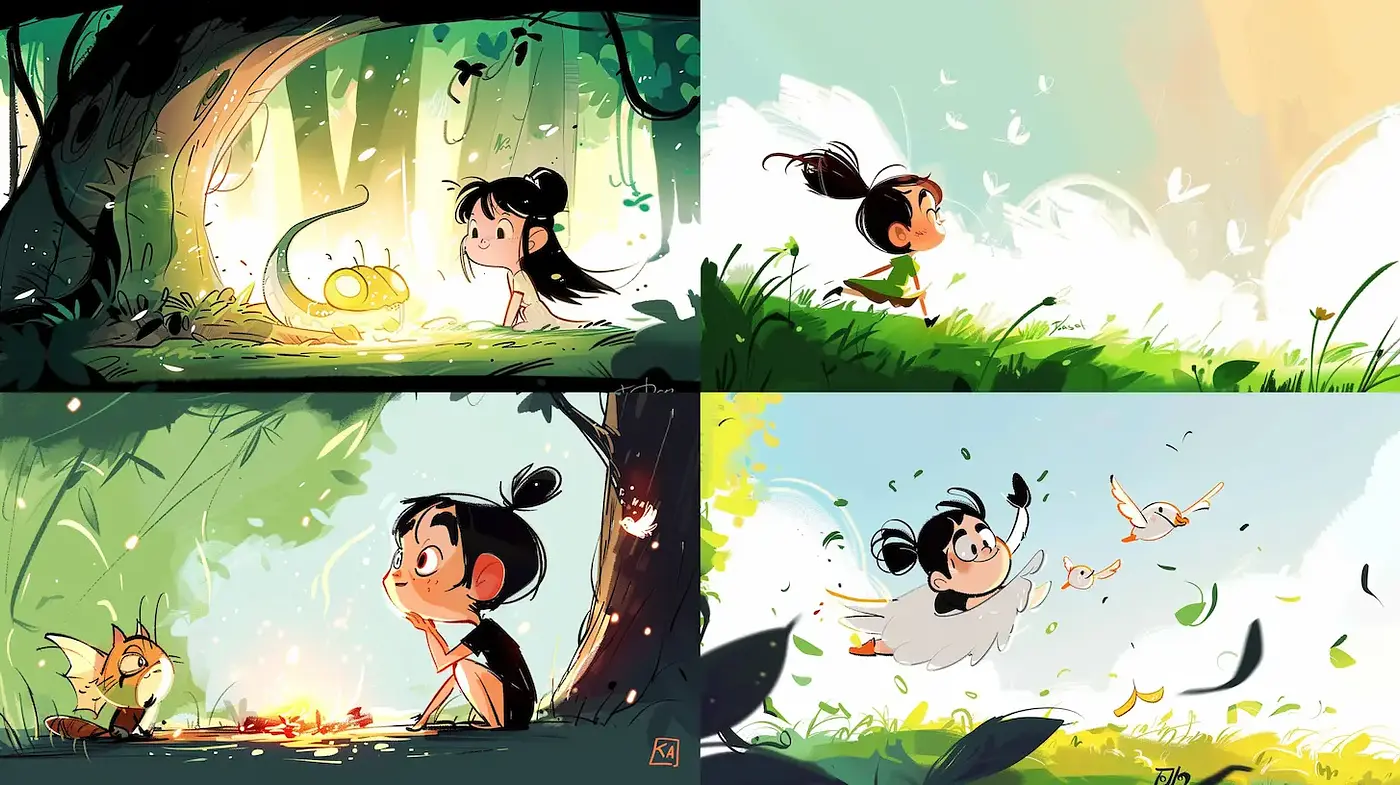 Whimsical and Lively Illustration with Nature-inspired Elements - Midjourney sref style