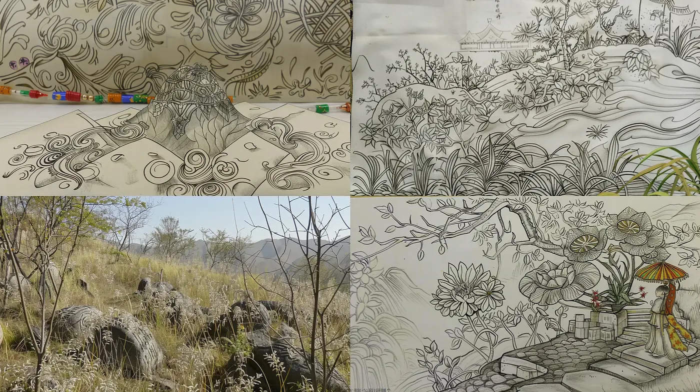 Intricate Monochrome Nature Sketch Style - Midjourney sref style