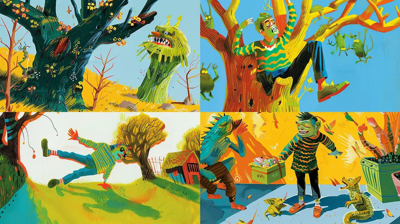 Vibrant and Quirky Illustrated World with Expressive Characters - Midjourney sref style